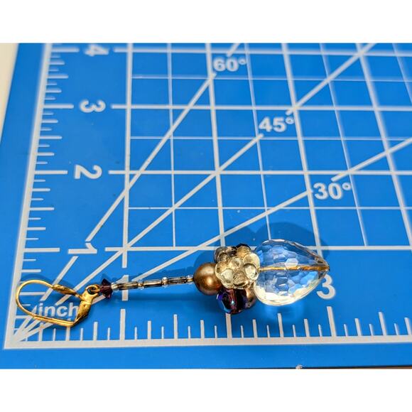 Crystal Faceted Heart Pearl Crystal Flower Beaded Gold Tone Lever Back Earrings - Picture 8 of 8